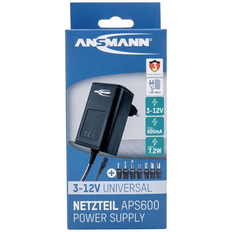 Ansmann Steckernetzteil APS 600 einstellbar 12V 9V 7.5V 6V 4.5V 3V 600mA 7.20W - 4013674164097