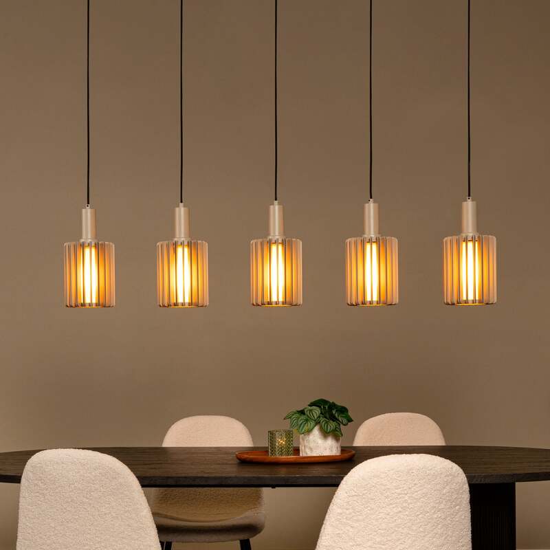 Lucide Pendellampe Hängeleuchte Lambres Glas Metall taupe 5-flammig E27 LED - 5411212452979