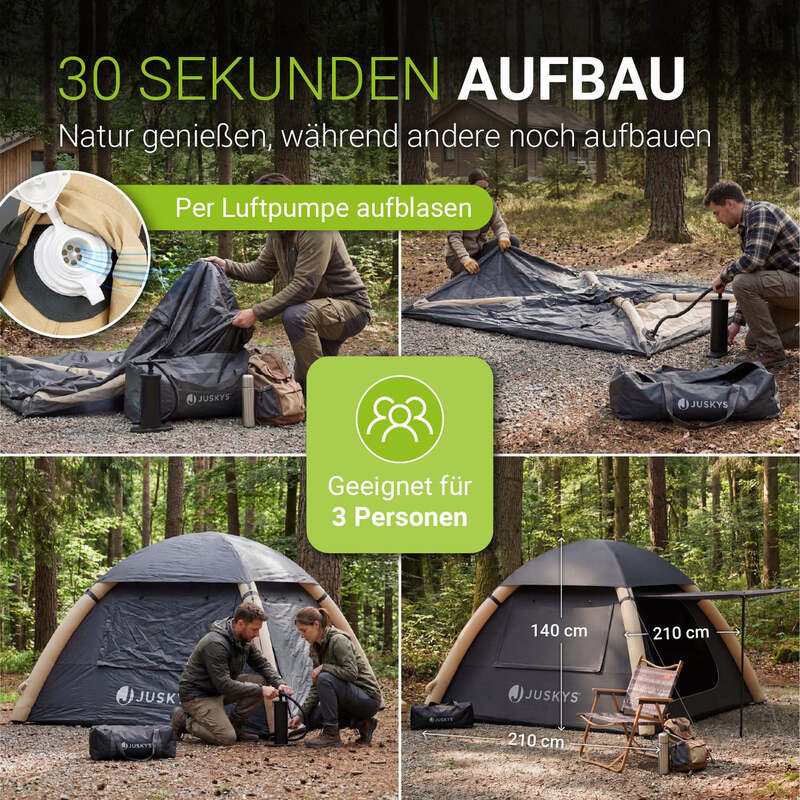 Campingzelt aufblasbar 1-3 Personen Luftzelt wasserdicht schnell aufbaubar Gr M - 4262437187686