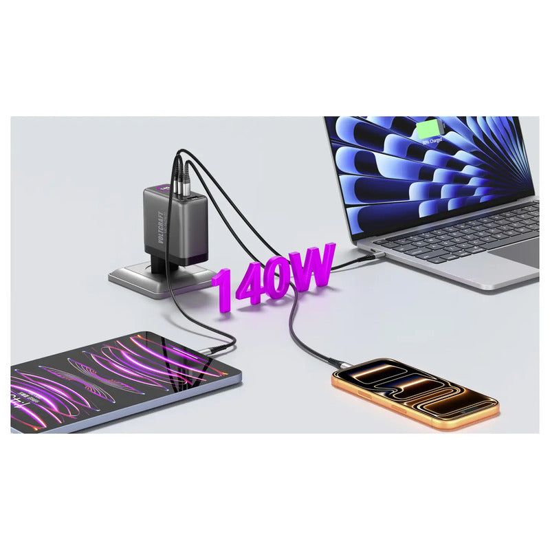 Voltcraft USB Ladegerät UC-140W01 140W 1x USB-A 3x USB-C GaN Schwarz - 4064161500461