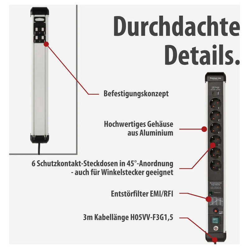 Brennenstuhl 1391010620 Überspannungsschutz-Steckdosenleiste 6-fach 3m USB Ty... - 4007123677078