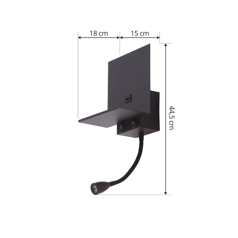 Lindby Wandleuchte Thorid LED Wandlampe USB Leselampe schwarz 3000K 45cm - 4251911772302