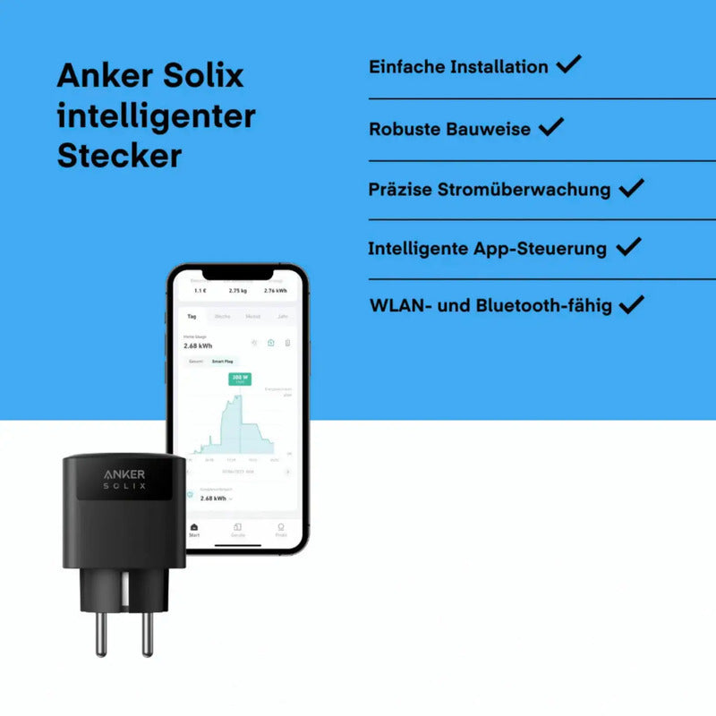 Anker SOLIX Smart Plug Energiekosten-Messgerät App-Steuerung 2500W weiß 83.5mm - 0194644202729