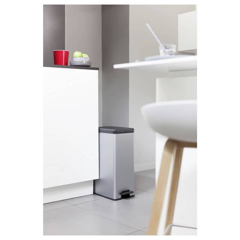 Curver Mülleimer Abfallbehälter 40l Silber Schwarz Pedaleinsatz 250x610x420mm - 3253922340007