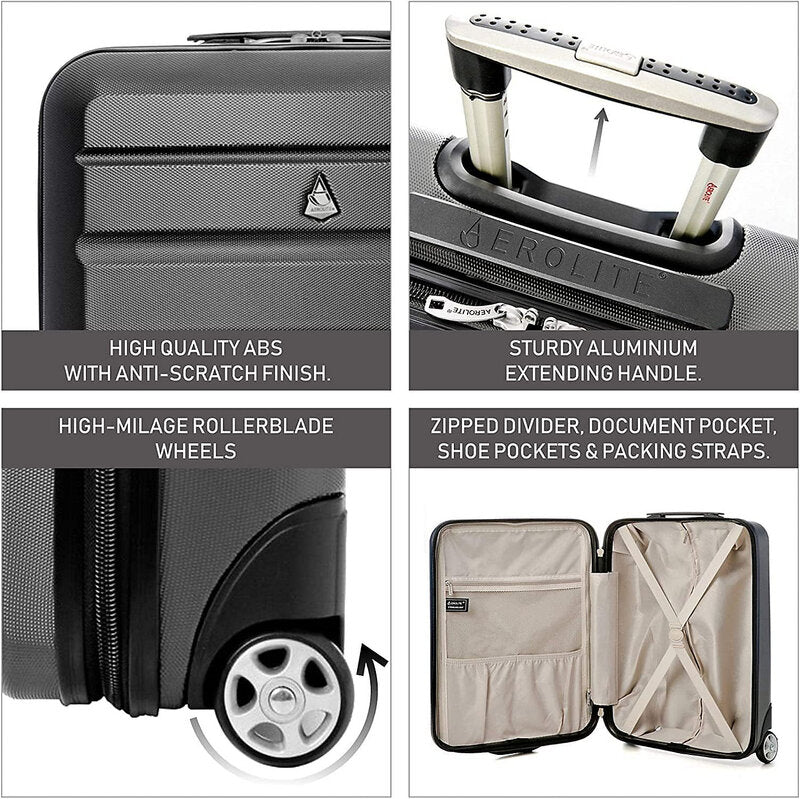 Aerolite Hartschalenkoffer 55x40x20cm Reisekoffer Handgepäck TSA Schloss schwarz - 5038230135075