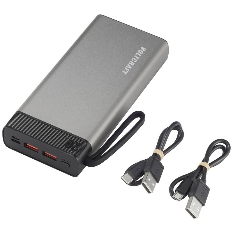VOLTCRAFT Powerbank 20.000mAh Akku Ladegerät Zusatzakku tragbar USB-C schwarz - 4064161219240