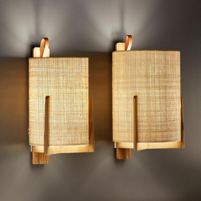 CARPYEN Wandleuchte Wandlampe Greta Eichenholz Naturfaser Textil weiß E27 LED - 8435579825952