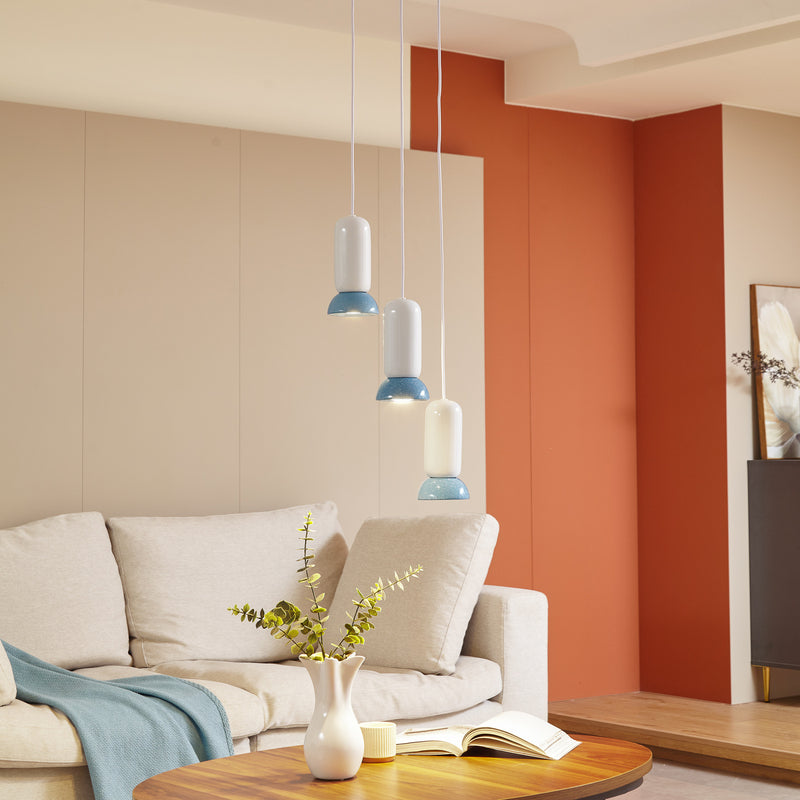 Lindby Hängeleuchte Kerimi LED Pendelleuchte Lampe dimmbar creme blau 3-flammig - 4251911775976