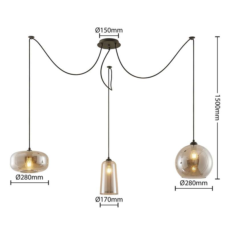 Lucande Zyli Pendelleuchte Hängeleuchte Deckenlampe Lampe dreiflammig rauchgrau - 4251911701715