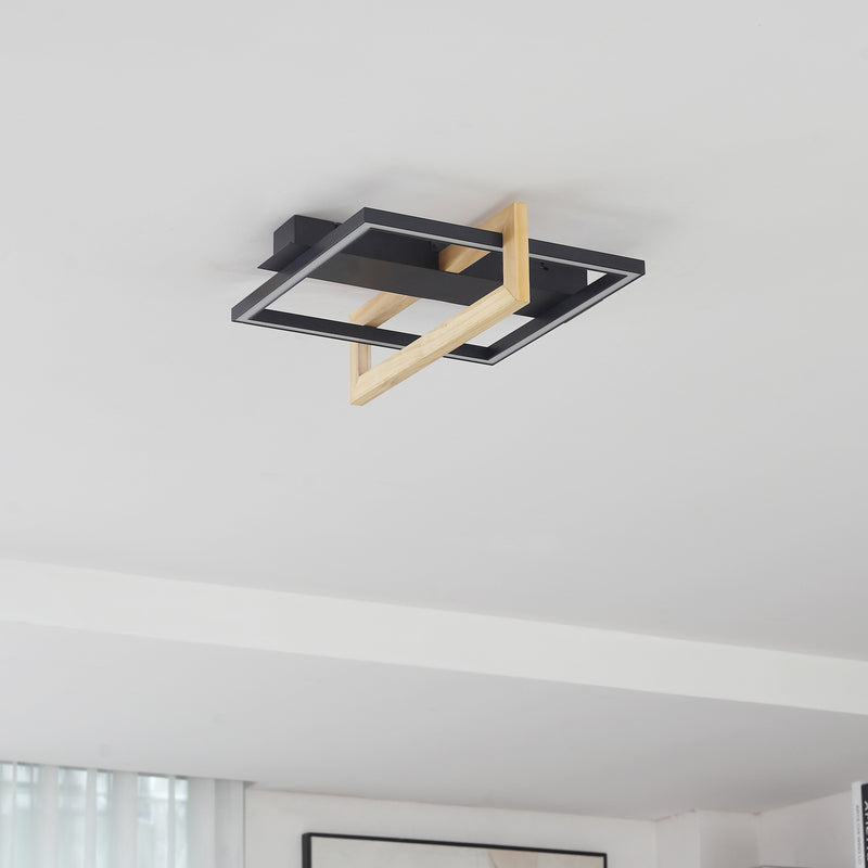 Lindby LED-Deckenleuchte Holamu 46cm schwarz Holz Metall warmweiß 22W - 4251911782783