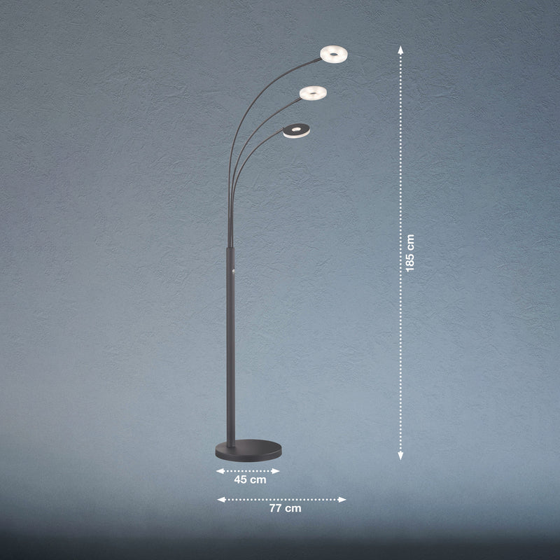 FISCHER & HONSEL Stehleuchte Stehlampe Dent LED schwarz Dimmer 185 cm CCT 3-flg - 4003694404006