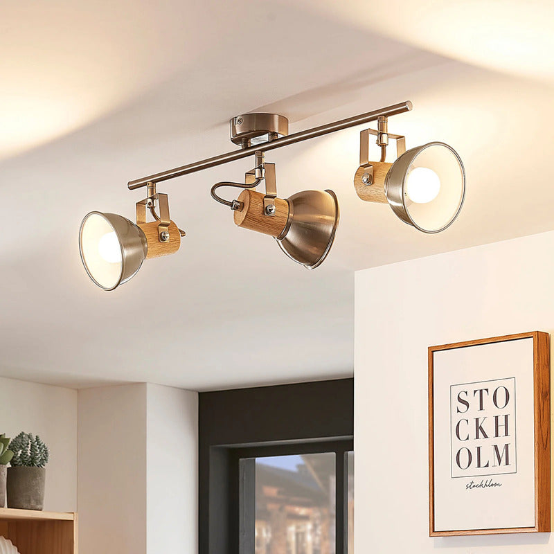 Lindby Deckenleuchte Dennis LED Lampe Leuchte dimmbar nickel holz 53x15cm - 4251096546156