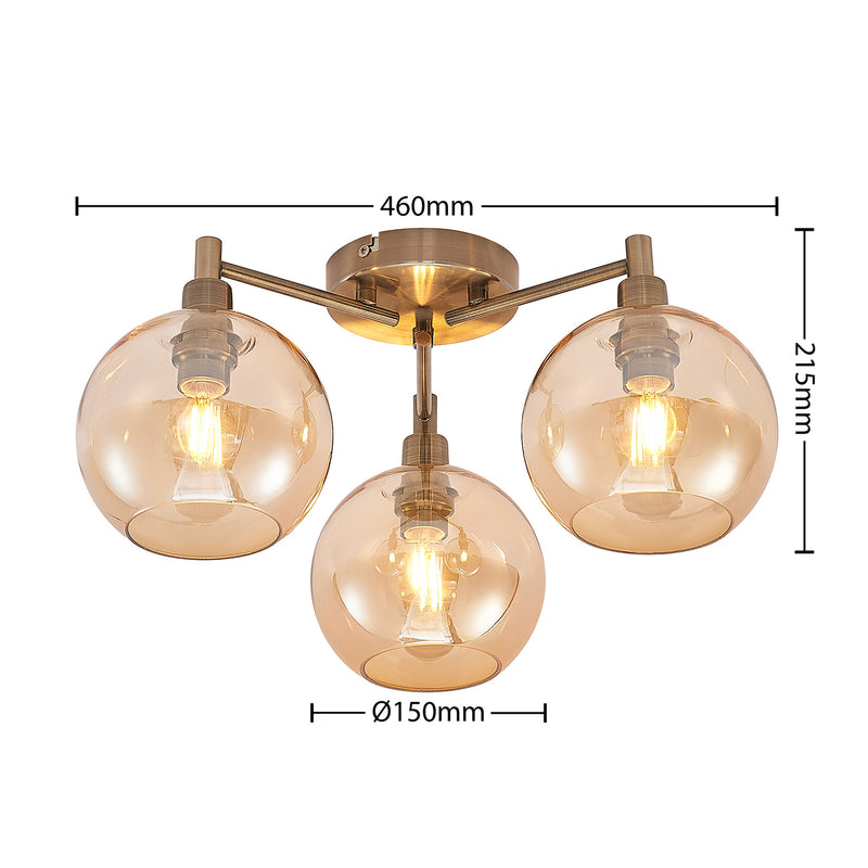 Lindby Jemissa Deckenlampe 3-flammig amber dimmbar 21,5 cm Höhe 46 cm Durchme... - 4251911729627
