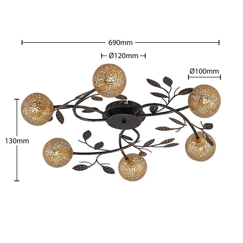 Lucande Evory Deckenleuchte rund 6-fl schwarz gold dimmbar 69 cm IP20 - 4251096585858