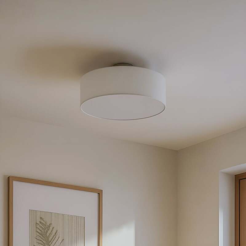 Lindby Deckenleuchte Lampe Sebatin LED Leuchte dimmbar weiß Ø40cm Stoff nickel - 4251096503111