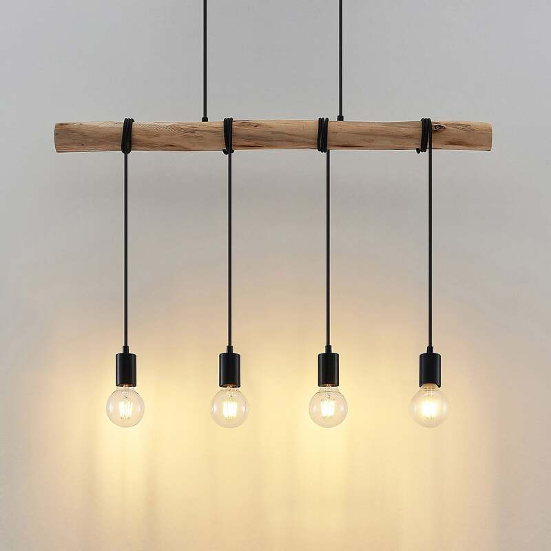 Lindby Hängeleuchte Ferris 4-flammig LED Pendelleuchte Lampe Holz schwarz 90cm - 4251911744507