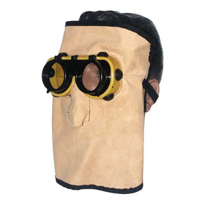 B-Ware E/D/E Ledermaske Schweißerlederhaube hochklappbare Brillenmaske schwarz kurz