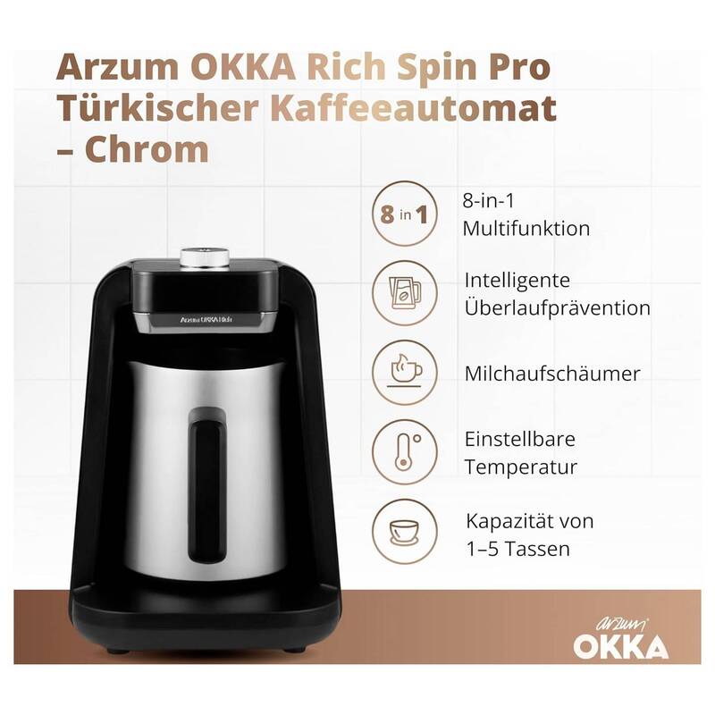 Arzum Kaffeemaschine Mokkakocher Espressokanne Milchaufschäumer Bronze 5 Tassen - 8693184916650