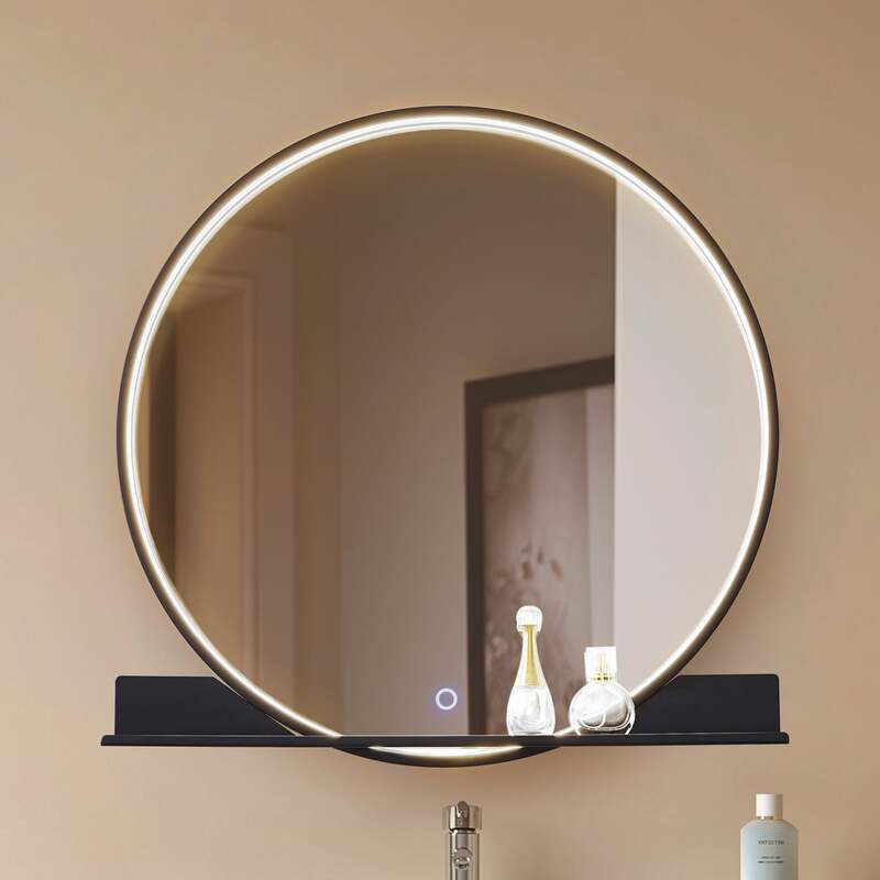 Lucande Spiegel Badspiegel LED Ablage Aluminium Glas schwarz CCT Beleuchtung Mir - 4251911777895