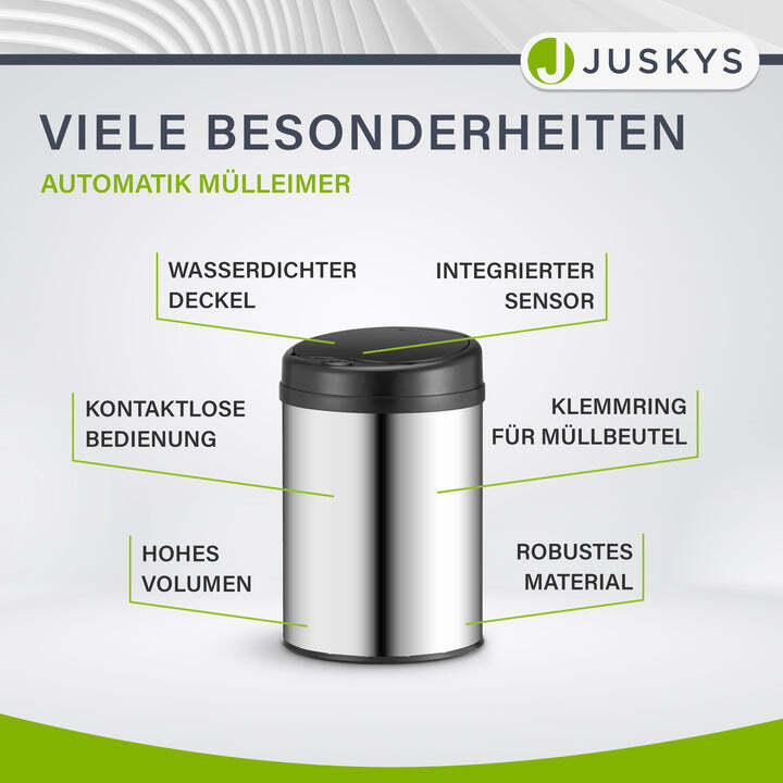 Runder Mülleimer Abfalleimer mit Sensor 30L Hygienisch Silber Automatisch - 4260565529682
