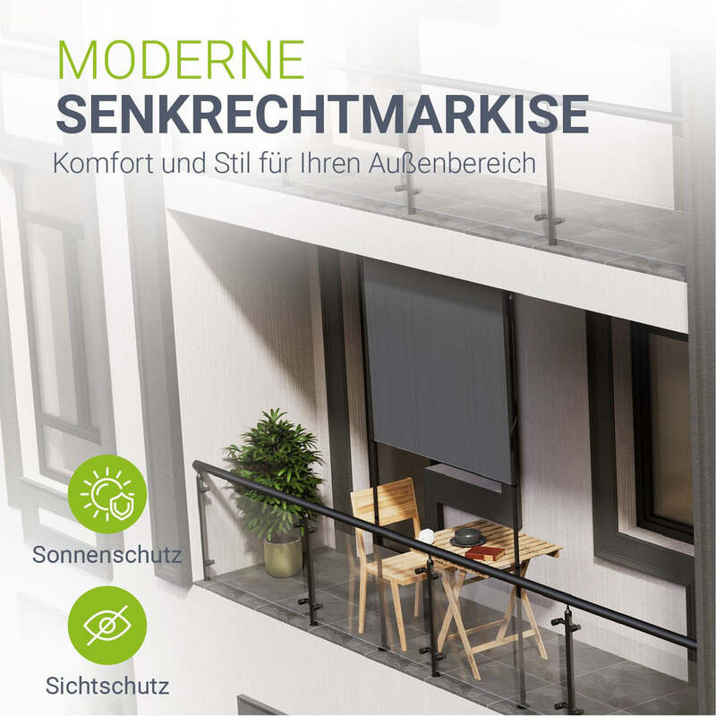 Senkrechtmarkise Barbados grau UV-beständig Sichtschutz ohne Bohren 150x310cm - 4262437183824