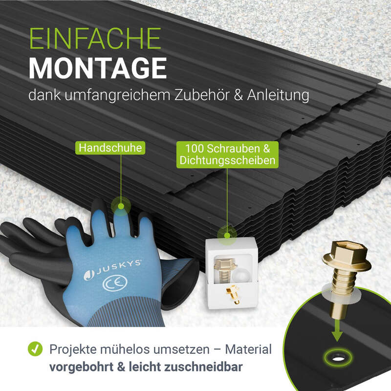 Trapezblech Profilblech anthrazit verzinkter Stahl Set inkl. Handschuhe 14er Set - 4262437186740
