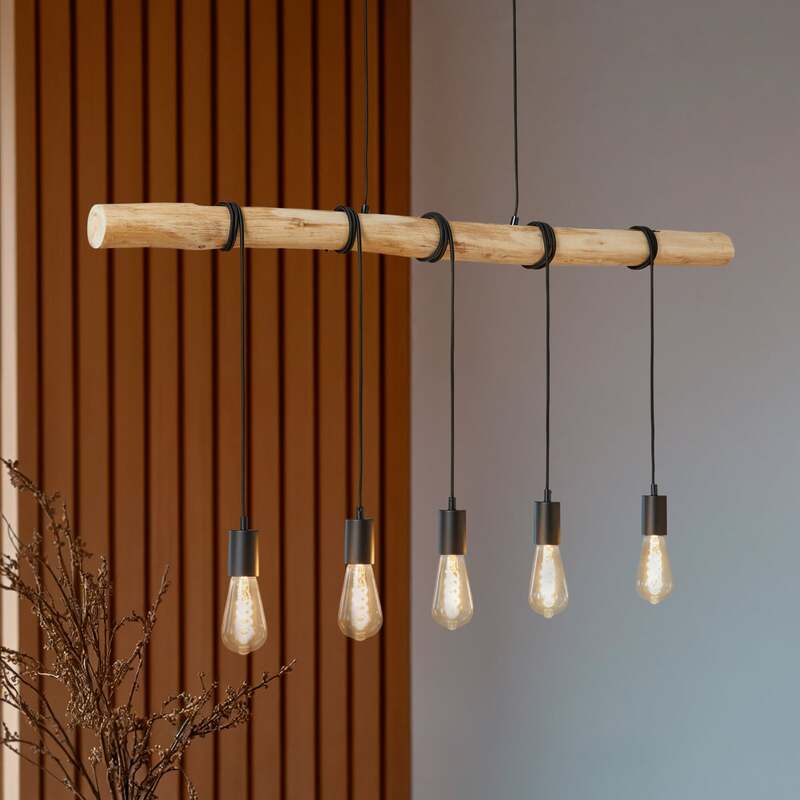 Lindby Hängeleuchte Rom 5-flg LED Pendelleuchte Lampe dimmbar schwarz 116cm - 4251096581171