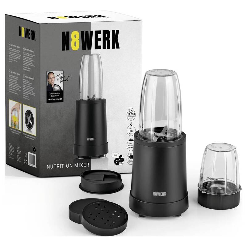 N8WERK Nutrition Mixer 800 W Schwarz 8-tlg. mit Ice Crush To-Go-Deckel - 4052926091910