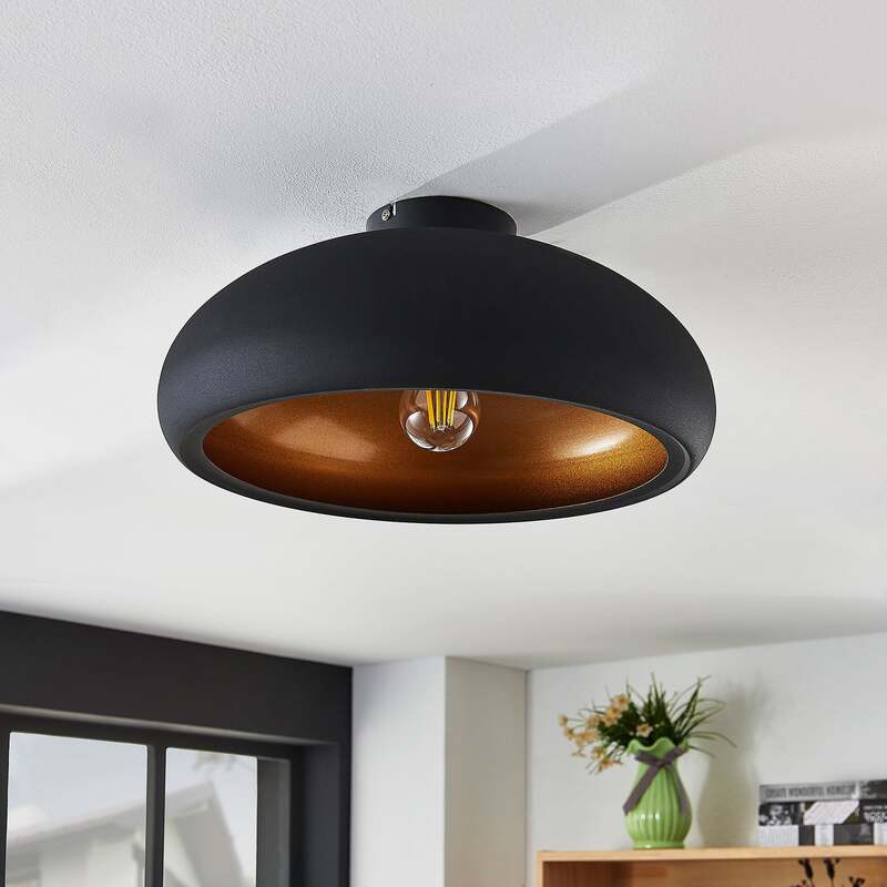 Lindby Deckenlampe Gerwina LED Lampe Leuchte dimmbar schwarz gold Ø40cm 1x60W - 4251096560619