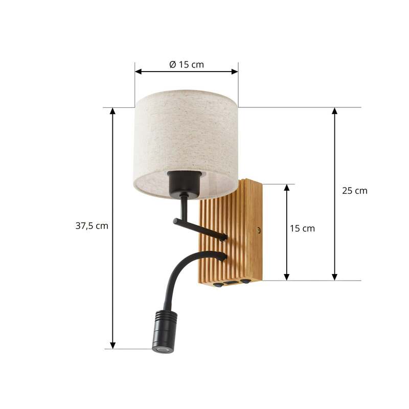 Lucande Wandleuchte Wandlampe Lieske Leselicht Textil Holz beige 39 cm - 4255830901249