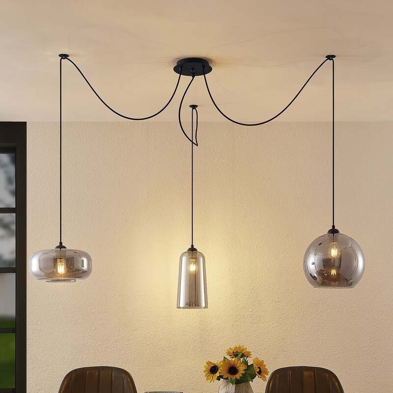 Lucande Zyli Pendelleuchte Hängeleuchte Deckenlampe Lampe dreiflammig rauchgrau - 4251911701715