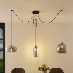 B-Ware Lucande Zyli Pendelleuchte Hängeleuchte Deckenlampe Lampe dreiflammig rauchgrau