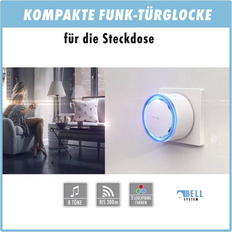 m-e modern-electronics Funkklingel Komplett-Set beleuchtet 200m Reichweite - 4250109133857