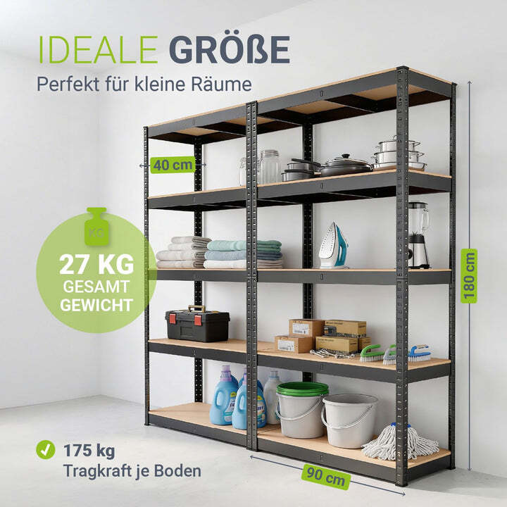 Lagerregal Basic 2er Set Schwerlastregal Metall 1750kg Tragkraft 180x90x40cm - 4260565525530