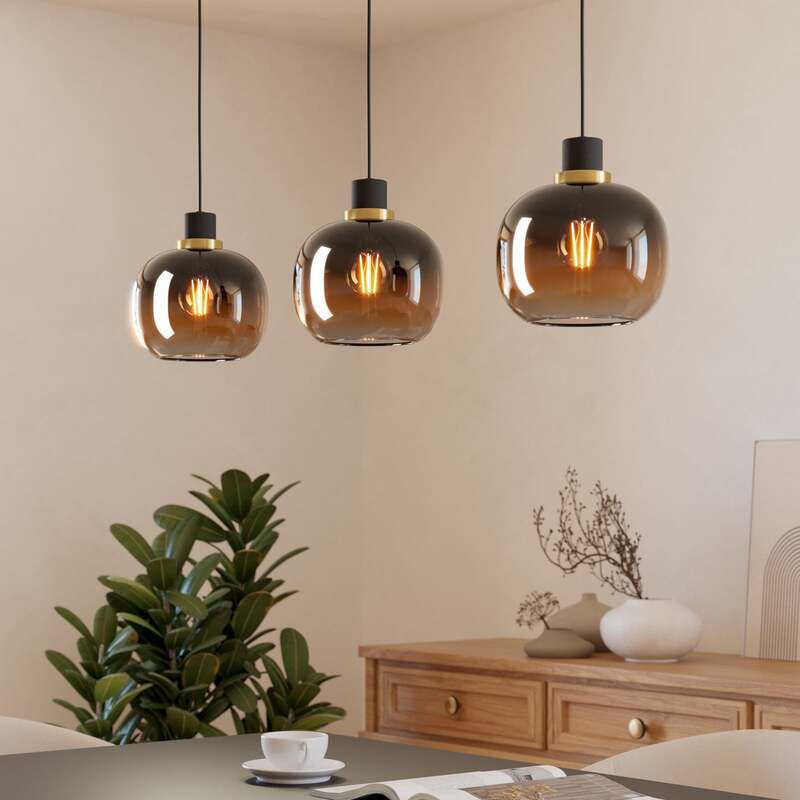 EGLO Hängelampe Pendelleuchte Oilella schwarz braun Glas Länge 95 cm 3-flam139 - 9002759996154