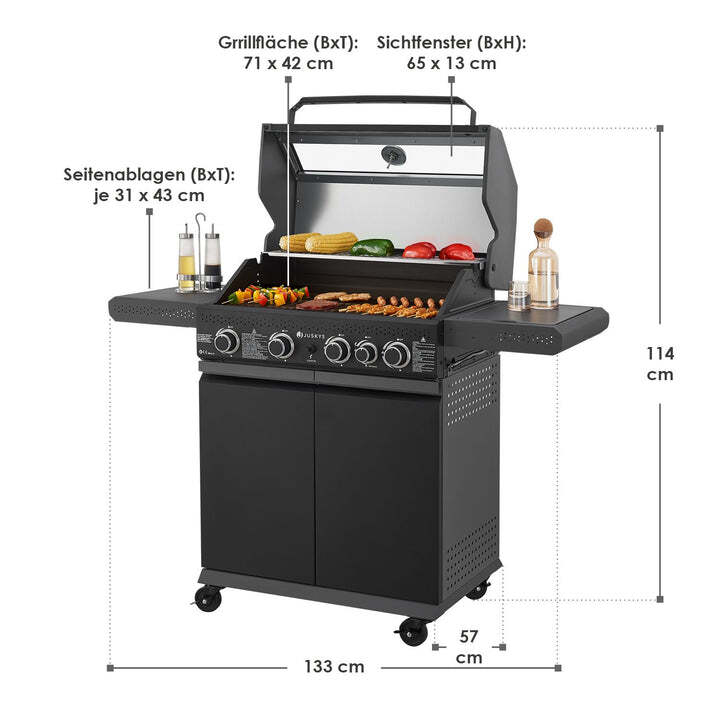 BBQ Gasgrill Savannah Grillwagen 4 Hauptbrenner 1 Seitenbrenner anthrazit grau - 4262437181202