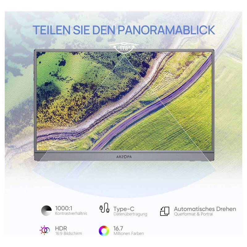 Arzopa RZOPA A1S 14 Zoll LCD-Monitor 1920x1080 25ms HDMI USB-C grau - 6975114120156