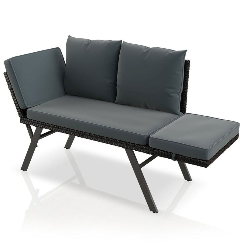 Polyrattan Gartenbank Calvia schwarz grau creme mit Liegefunktion für 2-3 - 4262437187488