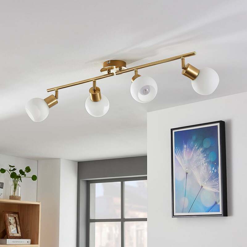 Lindby Deckenleuchte Deckenlampe Elaina messing Glas Opalglasschirme 4 flam940 - 6291106553307