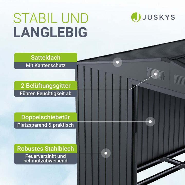 Gerätehaus Metall Geräteschuppen dunkelgrau mit Fundamentrahmen 282x314x190cm - 4262437186535