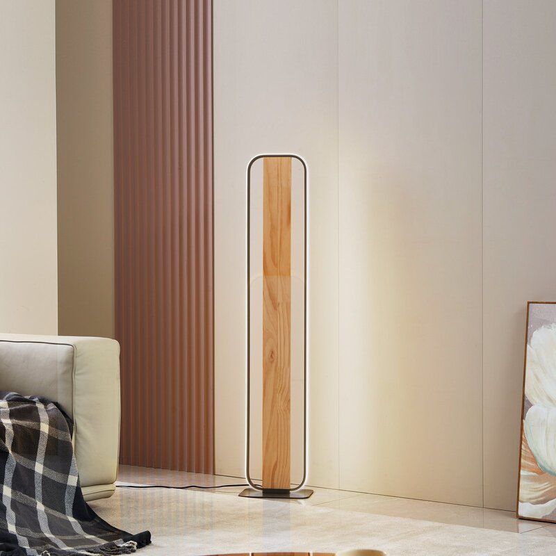 Lindby Stehleuchte Standlampe LED Romilda grau Holz Schalter Kabel 122 cm - 4251911794441