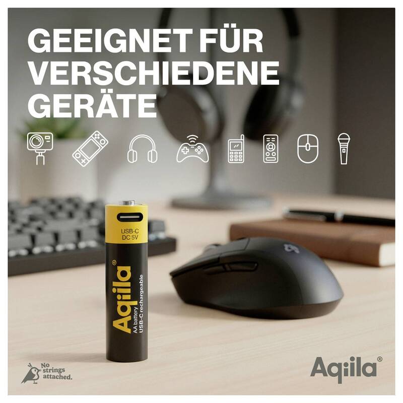 Aqiila AA USB-C Akku Li-Ion 2000 mAh 1,5 V wiederaufladbar Energiequelle 4 Stück - 8716778936367