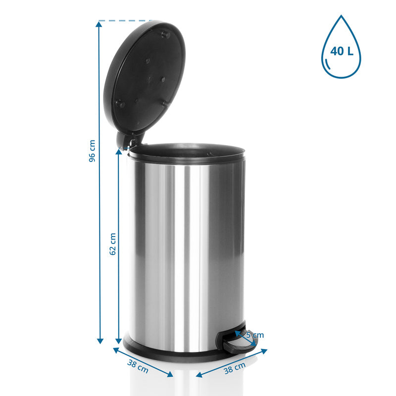 hjh OFFICE Abfallsammler Mülleimer Müllbehälter 40L silber Stahl - 4064323036449