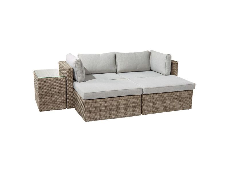 Lounge-Set Olea 5-teilig Polyrattan Sand Ecklounge Sitzgruppe Sonneninsel Garten - 4007873338434