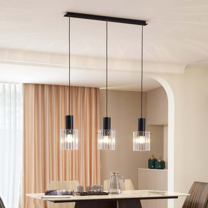 Lucande Hängeleuchte Pendelleuchte Eirian Glas 3-flammig schwarz 90 cm Lampe119 - 4251911775778