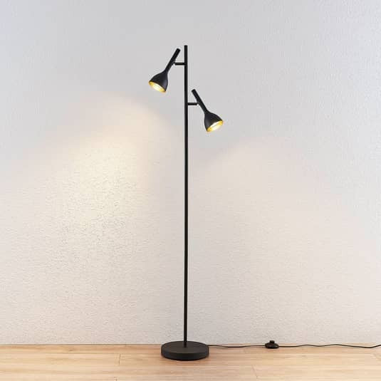 Lucande Stehleuchte Nordwin 2-flg schwarz gold Standleuchte Stehlampe Leselampe - 4251096563214