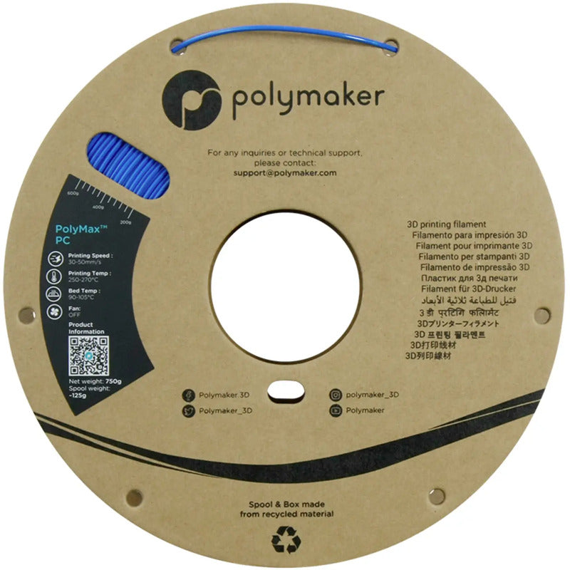 Polymaker Filament PC PolyMax schlagfest hitzebeständig 1,75mm 750g Blau 1 St. - 6938936713012