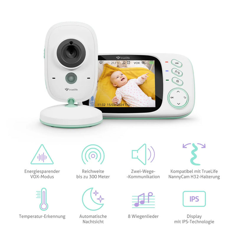 truelife Babyphone NannyCam H32 Pro Monitor mit Kamera Digital 2.4 GHz 300m - 8595724900535