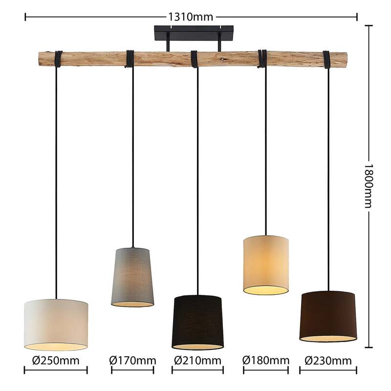 Lindby Hängeleuchte Amilia LED Pendelleuchte Lampe 5-flg grau beige E27 60W - 4251911719413