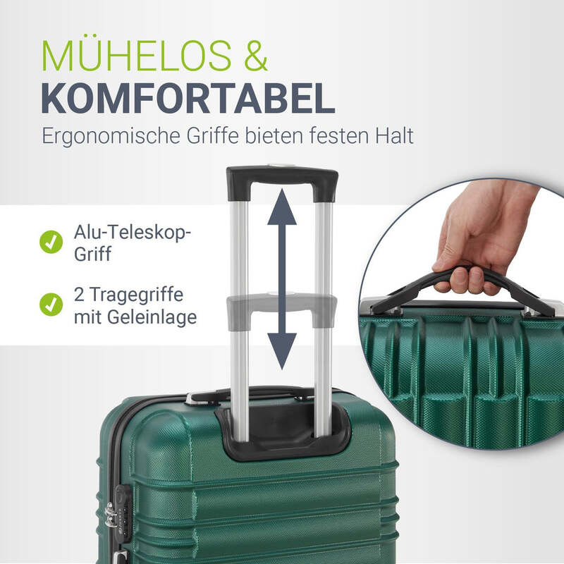 Hartschalen Kofferset Rom 4-teilig Set ABS-Kunststoff 360° Rollen dunkelgrün - 4262437184944